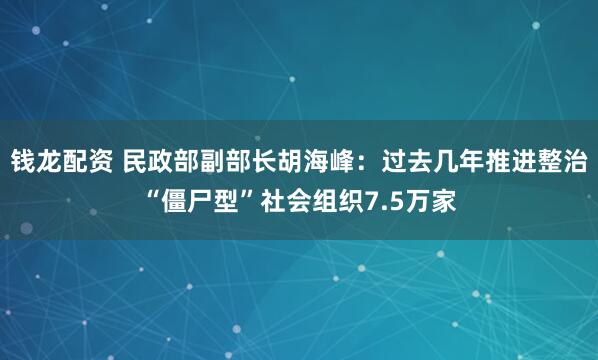 钱龙配资 民政部副部长胡海峰：过去几年推进整治“僵尸型”社会组织7.5万家