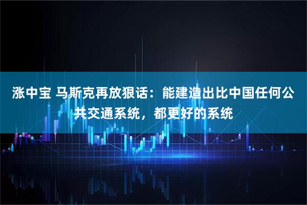 涨中宝 马斯克再放狠话：能建造出比中国任何公共交通系统，都更好的系统